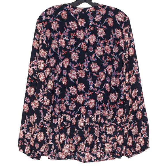 Loft Womens Top Boho Cottagecore Coastal Grandma Whimsigoth Floral Blue Red XXL - Picture 2 of 5